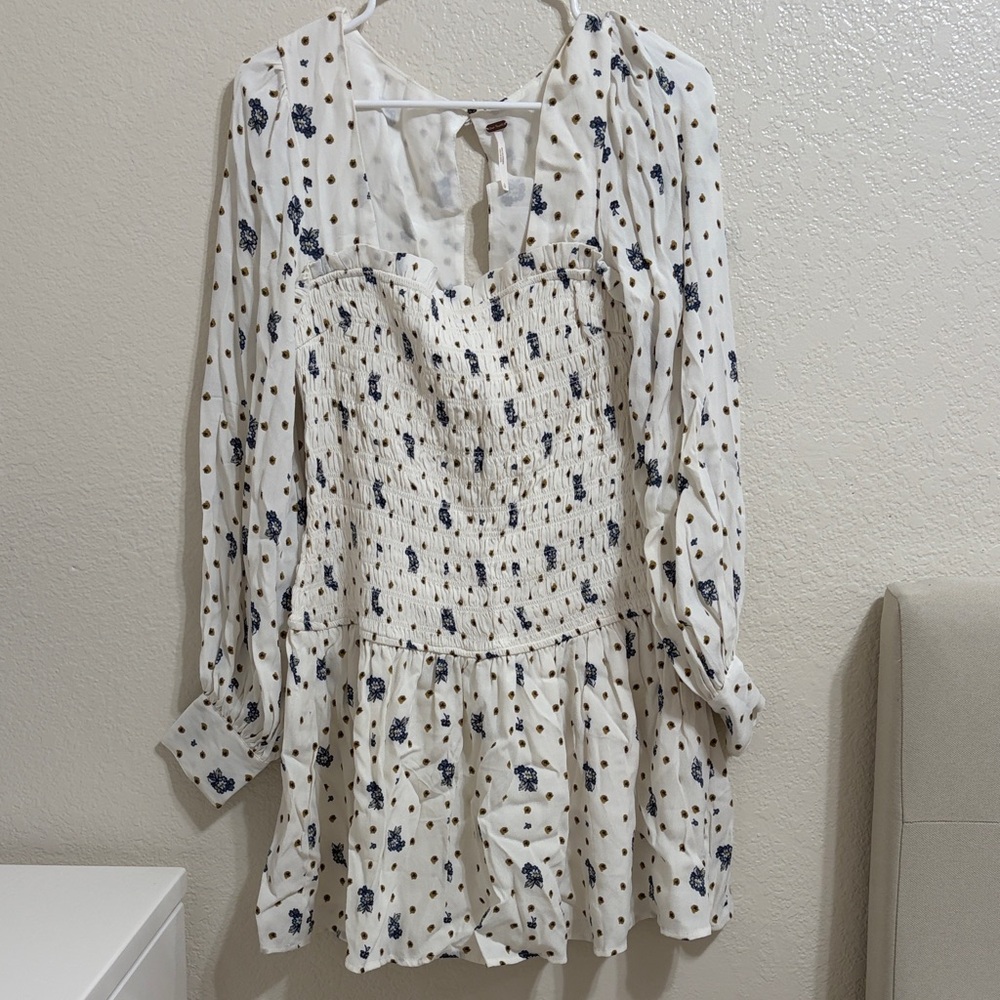 Free People White and Blue Floral Dress